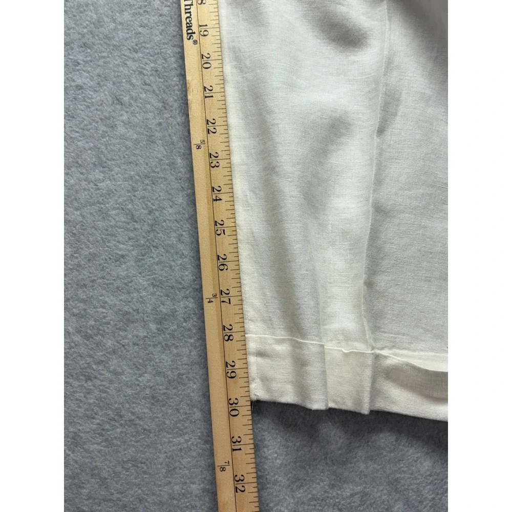 Man of Fashion Mens 36 White 100% Linen Pleated Wide Leg Dress Pants Trousers